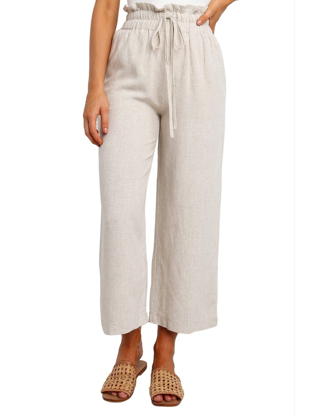 Petal and Pup Hawthorne Wide Leg Linen Blend Crop Pants in Beige size 10